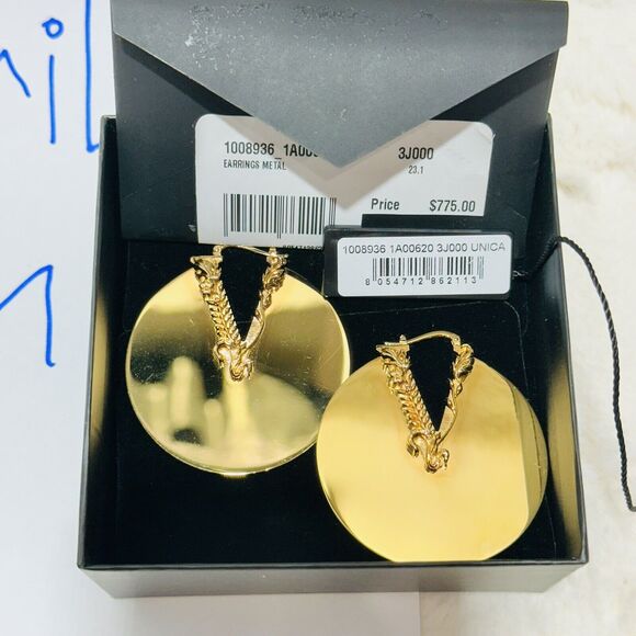 NIB Versace Barocco Virtus Hoop Earrings Gold Tone Engraved Jewelry $775 - Picture 5 of 10